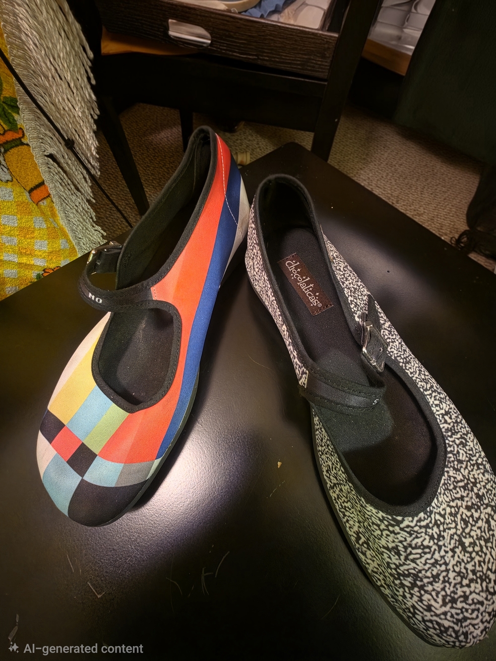 Hot Chocolate mismatched Women’s Mary Jane Flats - Multicolor old tv fun print